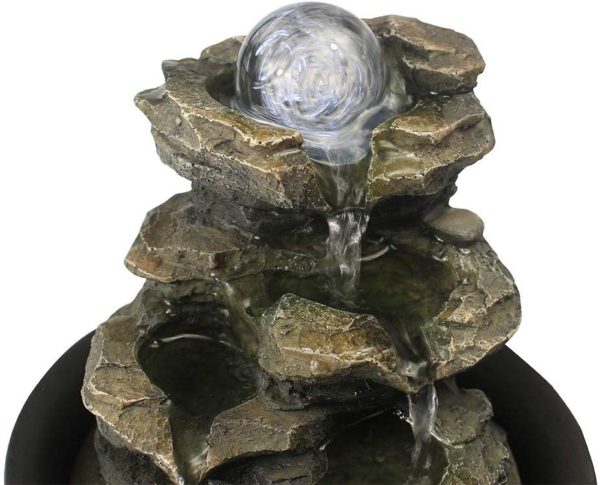 BBabe Spinning Orb Rock Cascading Tabletop Fountain, Zen Meditation Indoor Waterfall Feature with LED Light for Home Office Bedroom Relaxation