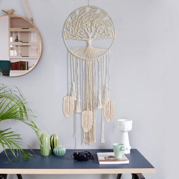 O-heart Boho Tree of Life Dream Catcher, Macrame Wall Hanging Dreamcatcher with Feather Leaf Big Woven Bohemian Dream Catchers for Wedding Party Favor Bedroom Nursery Gypsy Decor