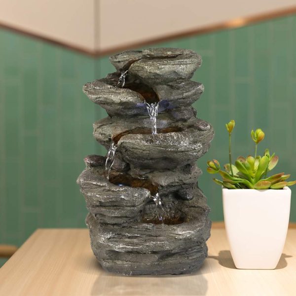 BBabe Staggered Rock Cascading Fountain 11", 5-Tiered Feng Shui Rocky Water Falls Tabletop Water Fountain with LED Lights for Home Office Decor - Image 5