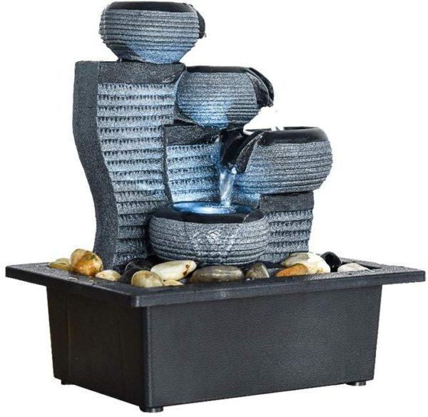 SunJet 4-Tier Desktop Water Fountain Submersible Pump Indoor Decoration – Portable Tabletop Decorative Waterfall Kit - Soothing Relaxation, Zen Meditation Ambient Office Home (10" H-Right) - Image 2