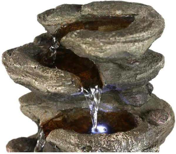 BBabe Staggered Rock Cascading Fountain 11", 5-Tiered Feng Shui Rocky Water Falls Tabletop Water Fountain with LED Lights for Home Office Decor - Image 3