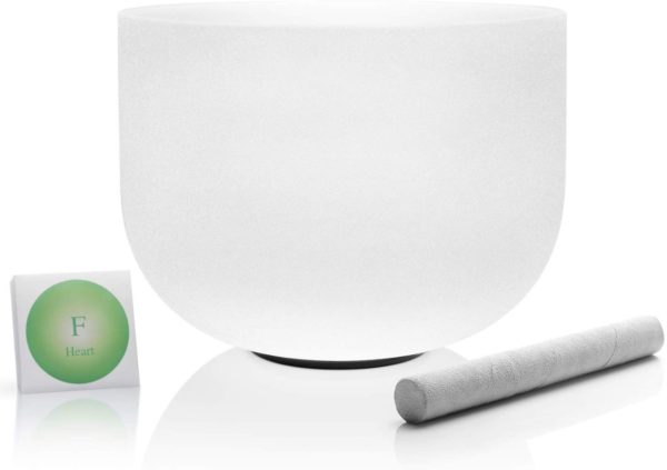 TOPFUND Crystal Singing Bowl F Note Heart Chakra 10 inch O- ring and Suede Striker included