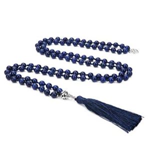 BALIBALI 108 Mala Beads Necklace Semi-Precious Gem Stones Meditation Necklace 108 Hand Knotted Japa Mala Beaded Tassel Necklace with Tree of Life Pendant