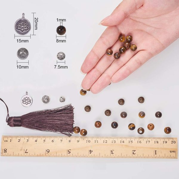 SUNNYCLUE 1 Set 108 Tiger Eye Gemstone Mala Beads/Buddha Beaded Necklace Jewelry Making Kit - DIY Make 1 Hand Knotted Prayer Tassel Pendant Necklace and 1 Adjustable Mala Wrap Beaded Bracelet - Image 4