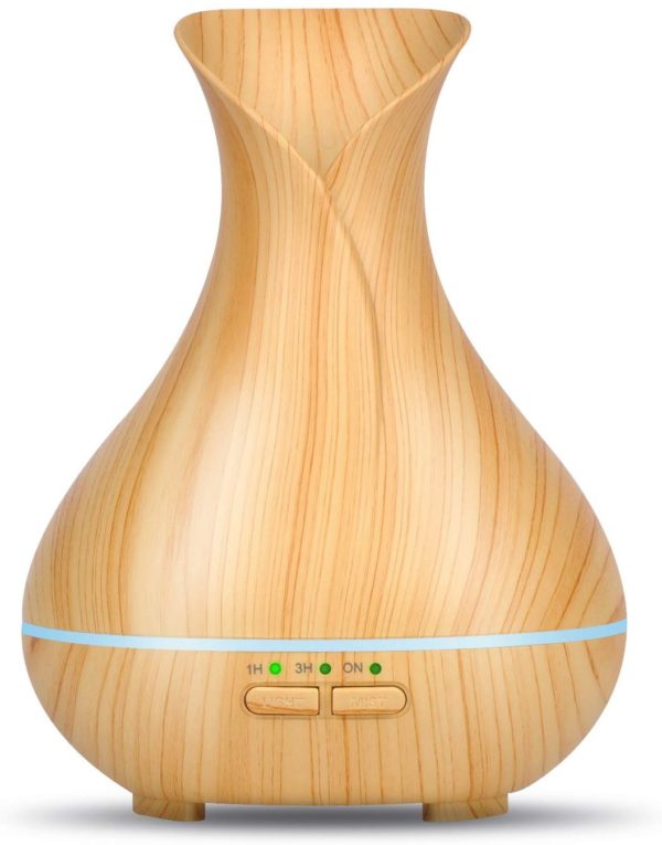 OliveTech Aroma Essential Oil Diffuser, 150ml Wood Grain Aromatherapy Diffuser Ultrasonic Cool Mist Humidifier with 7 Color Changing LED Lights and Waterless Auto Shut-off for Home Office Bedroom Baby