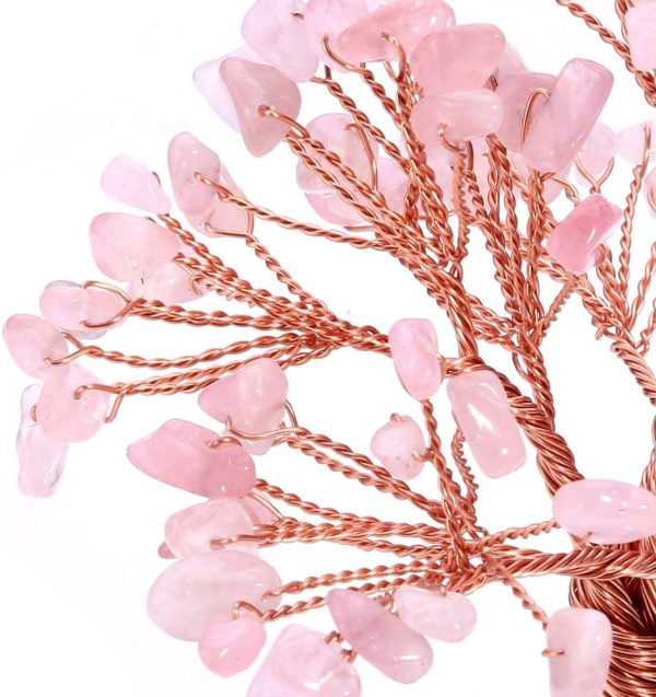 Top Plaza Chakra Healing Crystals Copper Money Tree Wrapped On Natural Rose Quartz Base Feng Shui Luck Figurine - Image 3