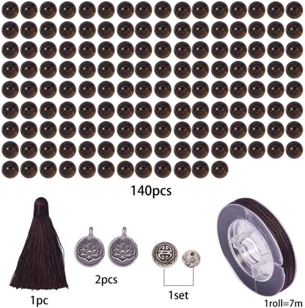 SUNNYCLUE 1 Set 108 Tiger Eye Gemstone Mala Beads/Buddha Beaded Necklace Jewelry Making Kit - DIY Make 1 Hand Knotted Prayer Tassel Pendant Necklace and 1 Adjustable Mala Wrap Beaded Bracelet - Image 2