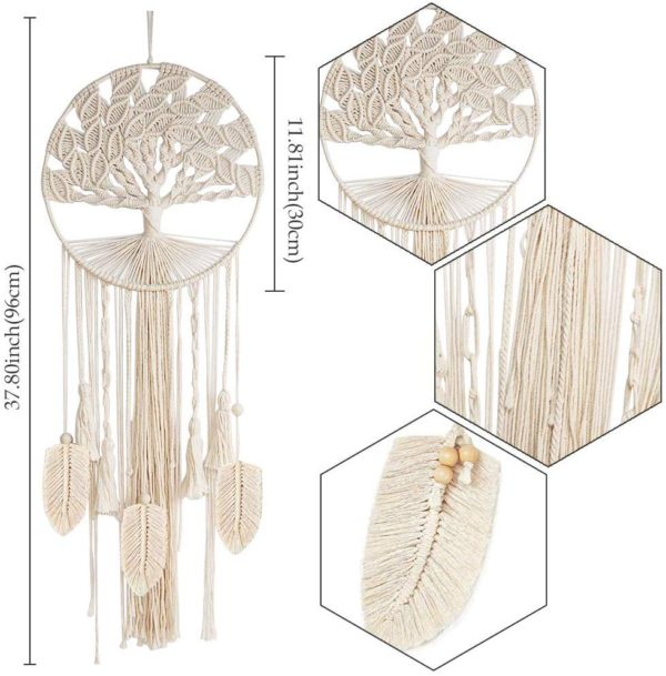 O-heart Boho Tree of Life Dream Catcher, Macrame Wall Hanging Dreamcatcher with Feather Leaf Big Woven Bohemian Dream Catchers for Wedding Party Favor Bedroom Nursery Gypsy Decor - Image 5
