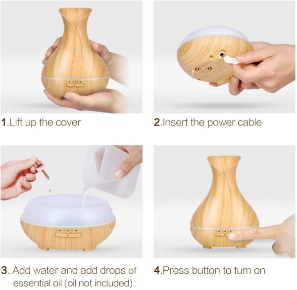 OliveTech Aroma Essential Oil Diffuser, 150ml Wood Grain Aromatherapy Diffuser Ultrasonic Cool Mist Humidifier with 7 Color Changing LED Lights and Waterless Auto Shut-off for Home Office Bedroom Baby - Image 3