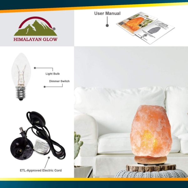 Himalayan Glow Natural Himalayan Salt Lamp, Crystal Salt Lamps, Real Wood Base with Dimmer Switch, Handmade Salt Lamp, Gift Lamp, Holiday Gift, ETL Certified | 7-11 LBS - Image 2