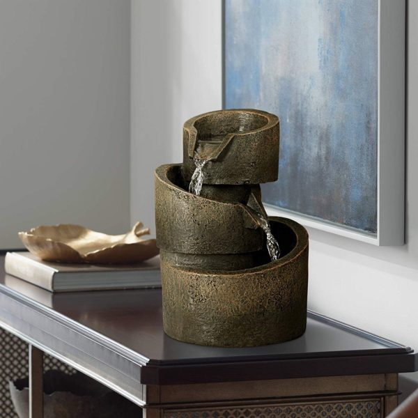 John Timberland 3-Tier Bronze Stone Contemporary 9 3/4" H Tabletop Fountain - Image 4