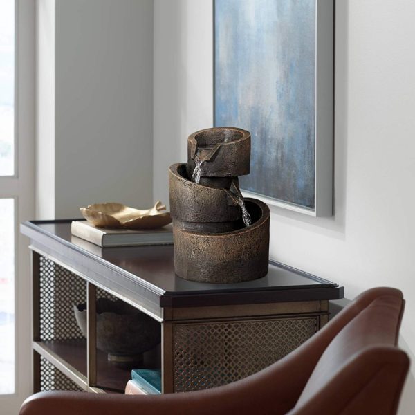 John Timberland 3-Tier Bronze Stone Contemporary 9 3/4" H Tabletop Fountain - Image 3