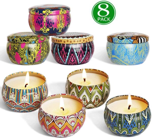 YIHANG Scented Candles Gift Sets, Natural Soy Wax 2.5 Oz Unit Portable Travel Tin Perfect for Women Aromatherapy Anniversary - 8 Pack