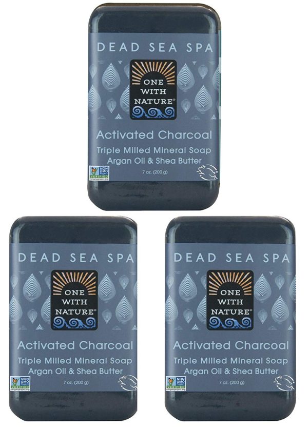 DEAD SEA Salt CHARCOAL SOAP 3 pk – Activated Charcoal, Shea Butter, Argan Oil. For Problem Skin, Skin Detox, Acne Treatment, Eczema, Psoriasis, Antibacterial, Anti Aging, Natural Fragrance 3/7 oz Bars