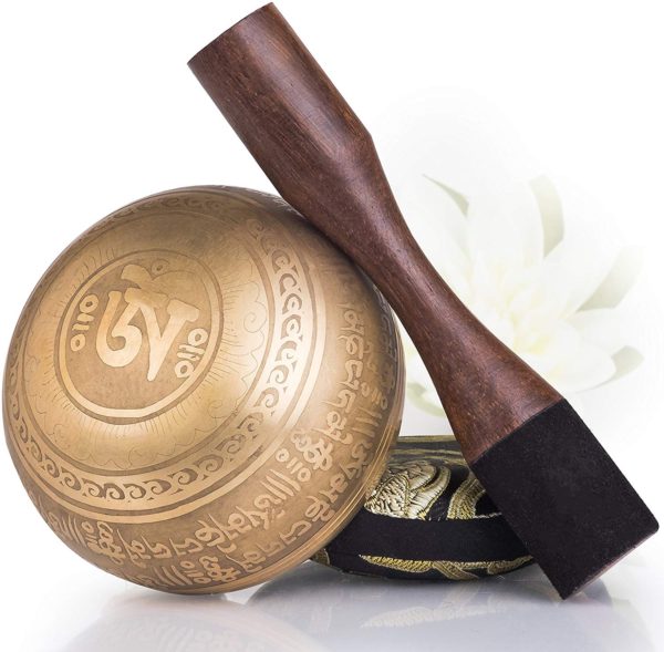 Silent Mind ~ Tibetan Singing Bowl Set ~ Bronze Mantra Design ~ With Dual Surface Mallet and Silk Cushion ~ Promotes Peace, Chakra Healing, and Mindfulness ~ Exquisite Gift - Image 5