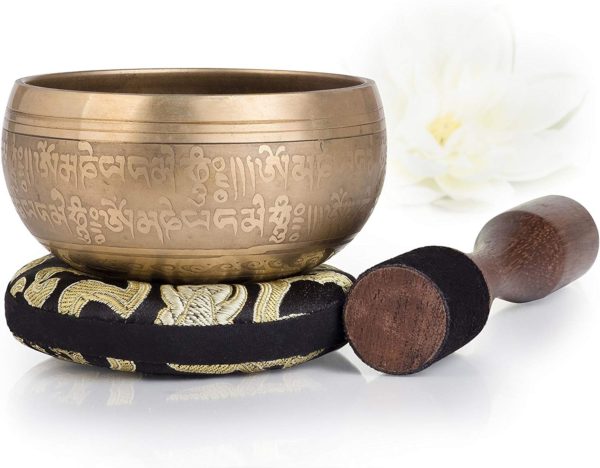 Silent Mind ~ Tibetan Singing Bowl Set ~ Bronze Mantra Design ~ With Dual Surface Mallet and Silk Cushion ~ Promotes Peace, Chakra Healing, and Mindfulness ~ Exquisite Gift - Image 4