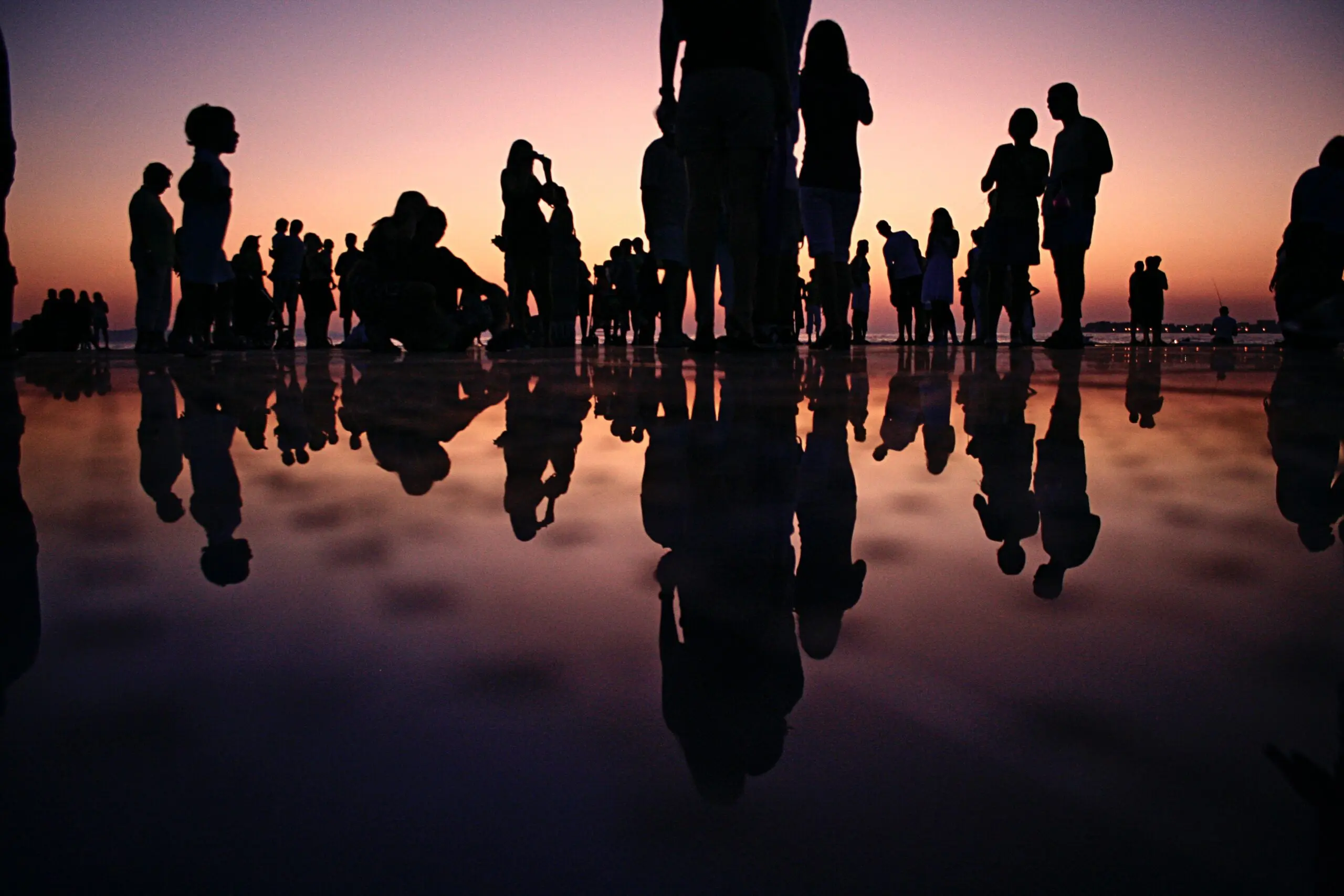 Large group meditating